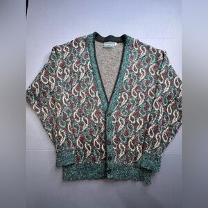 Kenneth Roberts cardigan paisely sweater multicolor green hue cardigan L #1127